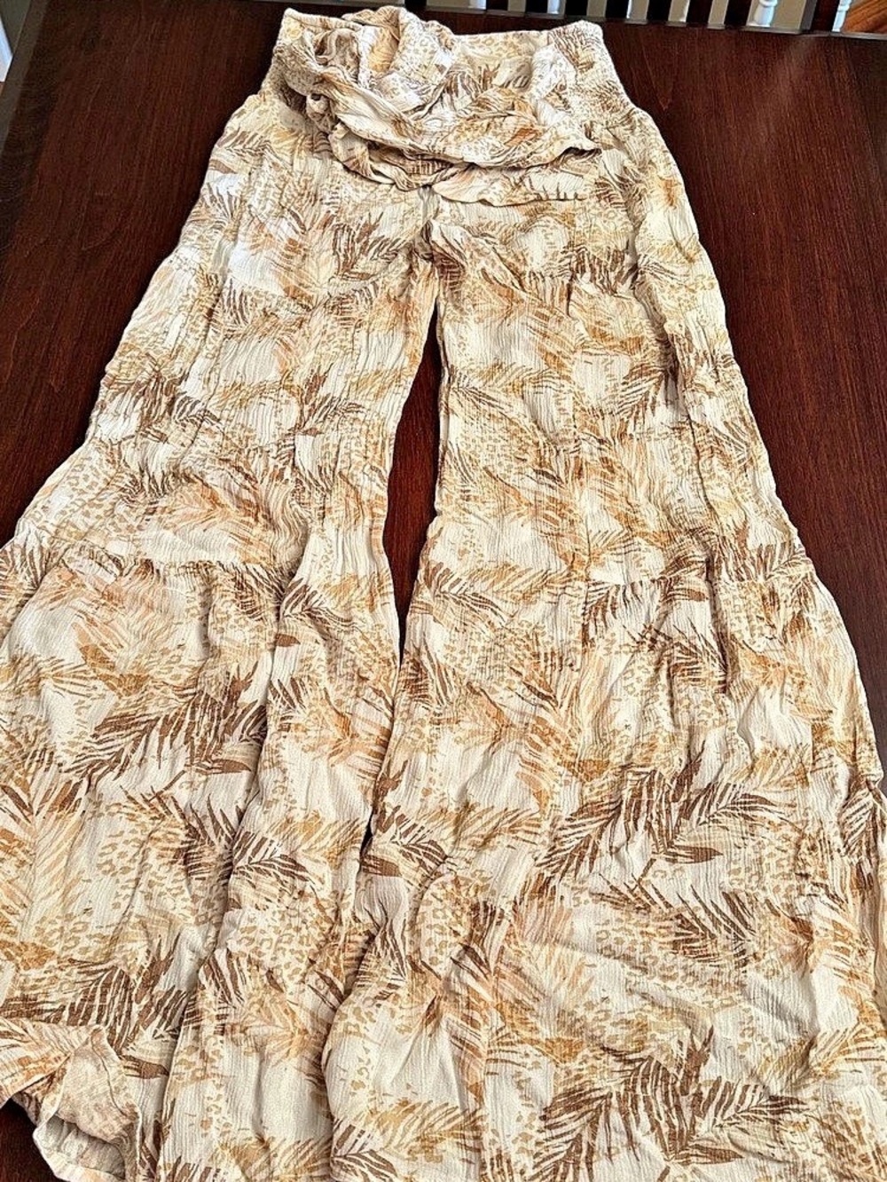 Rewash Wide Leg Floral Pants in Cream & Brown Size Small Like New
